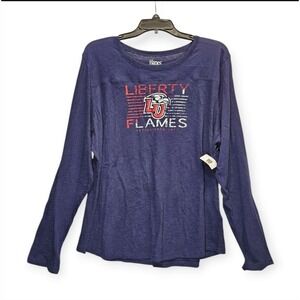 Liberty University LU Flames Shirt Womens 2XL‎ Blue Long Sleeve Logo 1971 New
